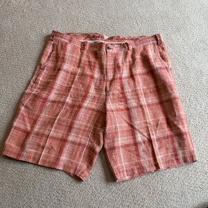 Tommy Bahama Shorts Linen Plaid Orange Flat Front Preppy Golf Resortwear Size 42